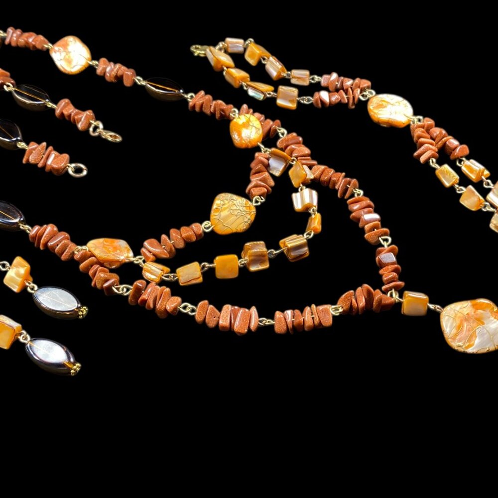 3pc Set Gemstone Chip Stone Shell 27" Pendant Nec… - image 7